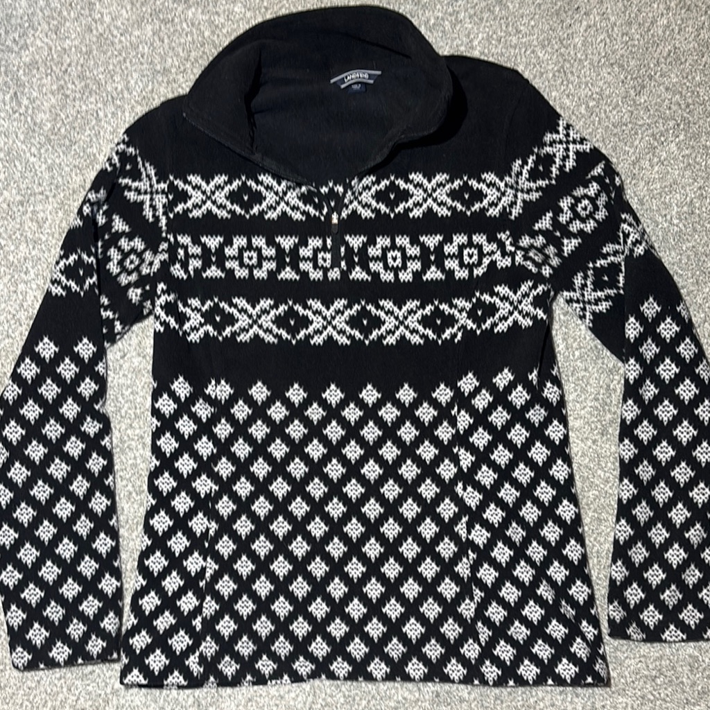 Lands' End Black And White Geometric Women's Turtleneck Sweater Small/Tall